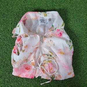 Princess Polly Floral Blouse Long Sleeve Tie Front Crop Top White Size‎ 4